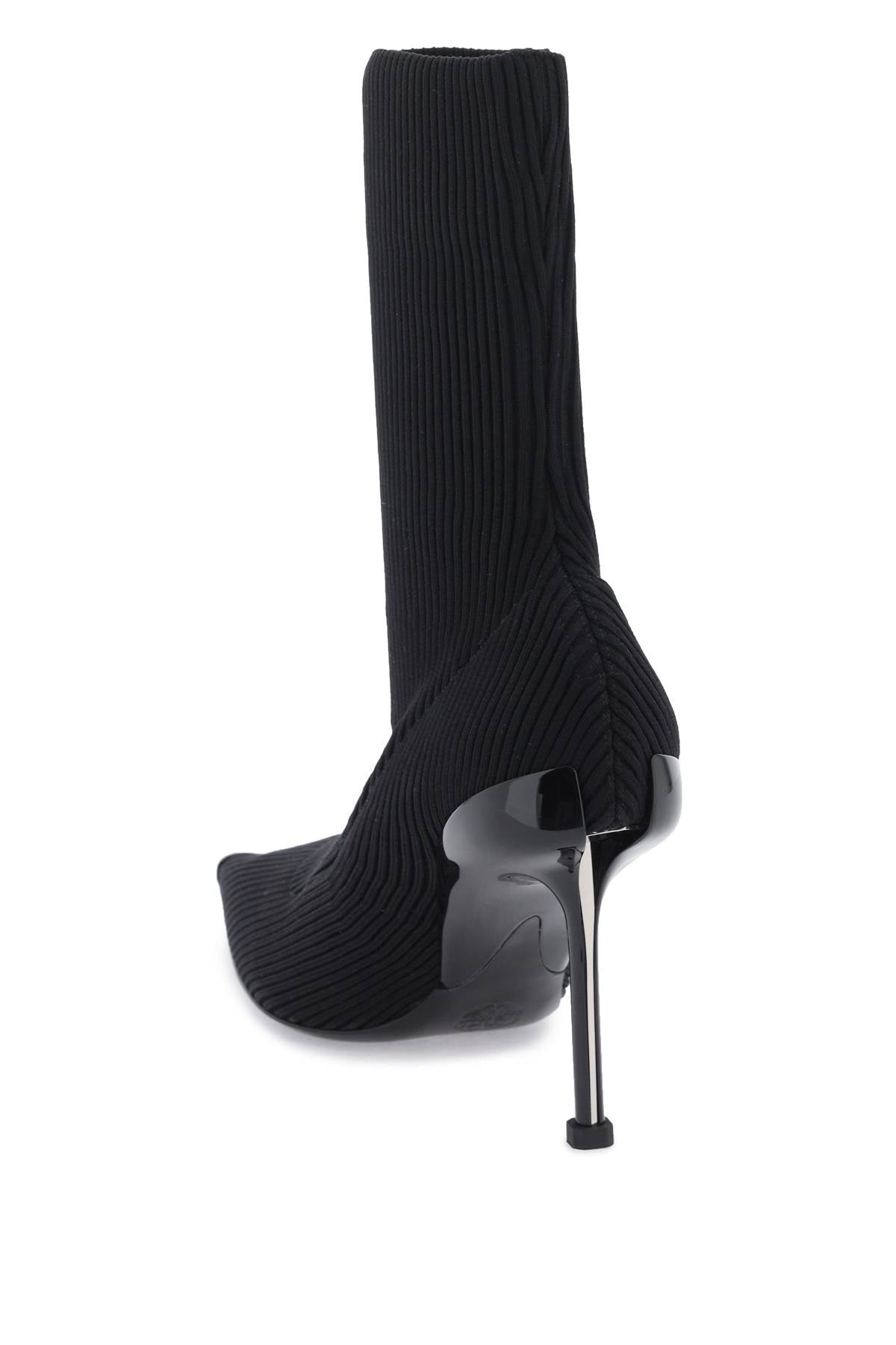 Shop Alexander Mcqueen Fashion Knit Ankle Boots With Silver Metal Detail For Women In Black