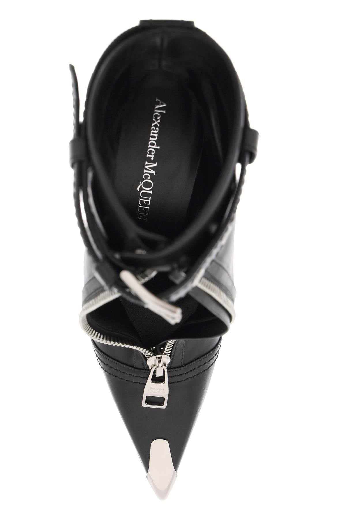 Shop Alexander Mcqueen Sleek Leather Biker Ankle Boots For Women In Black