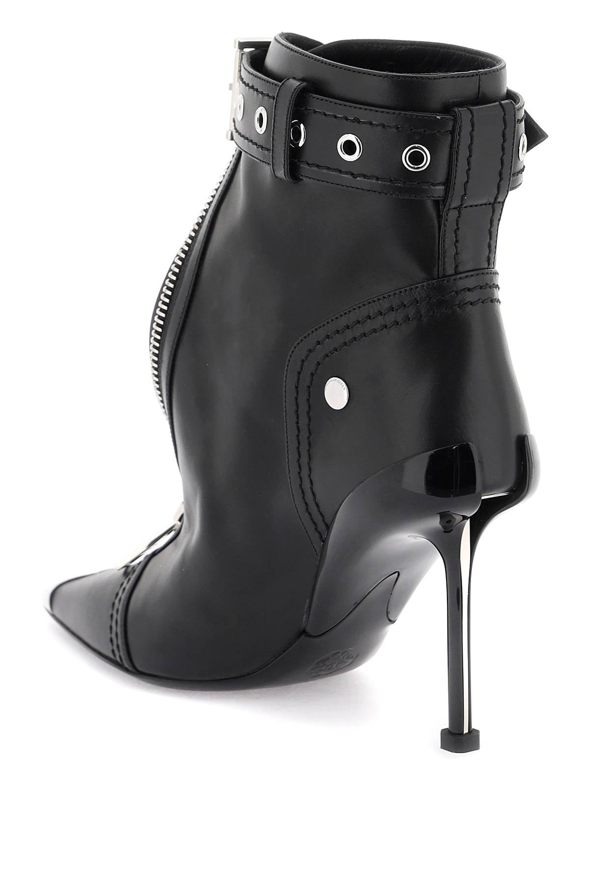 Shop Alexander Mcqueen Sleek Leather Biker Ankle Boots For Women In Black