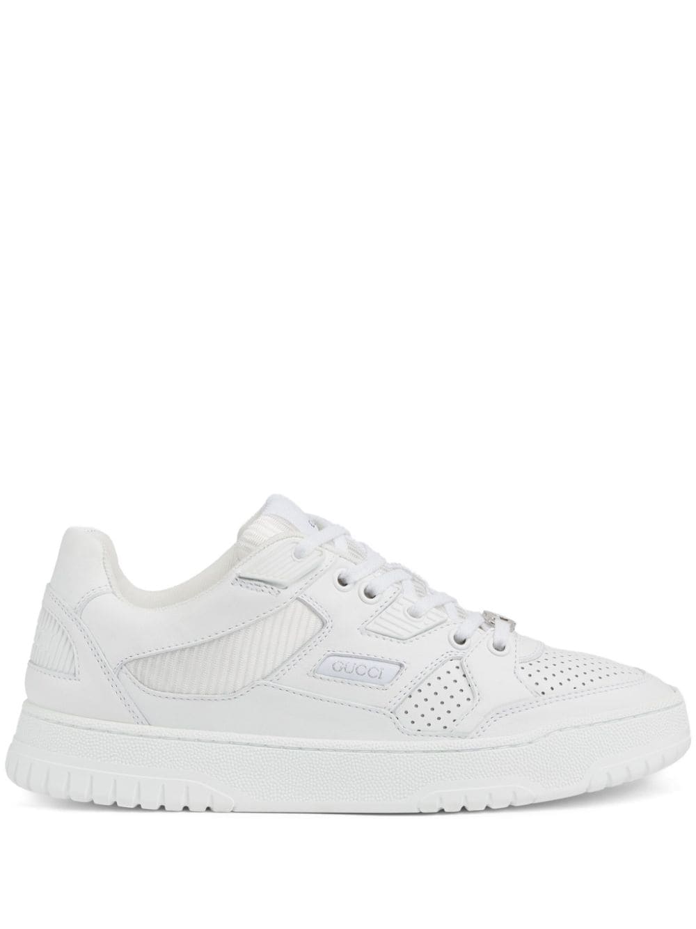 Gucci White Leather Sneakers With Perforated Details And Interlocking G Lace-up Closure