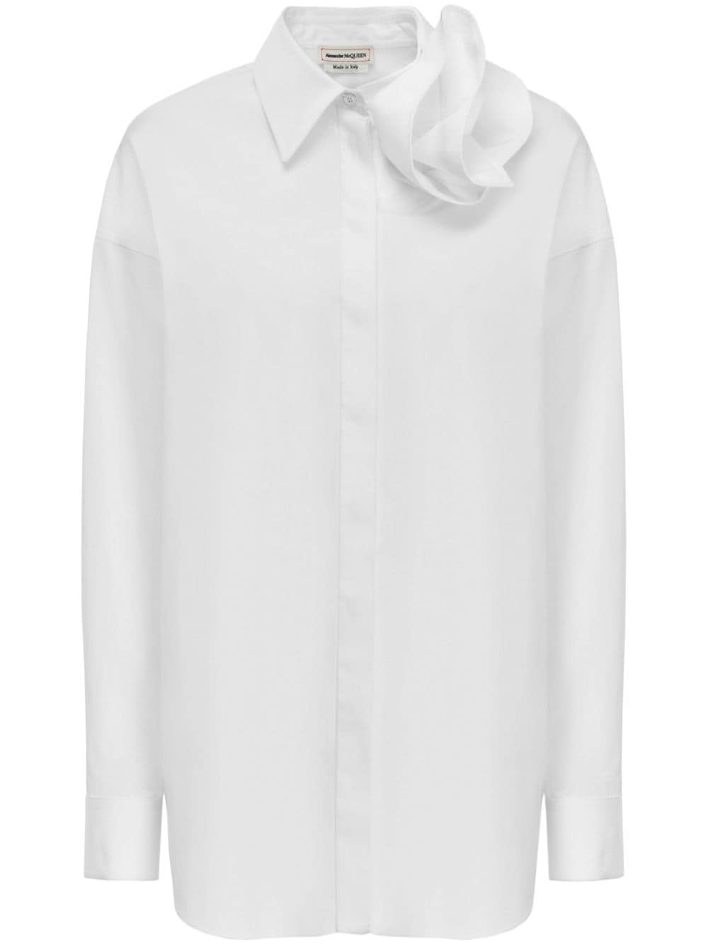 Shop Alexander Mcqueen Feminine And Chic: Floral Rose-appliqué Cotton Shirt In White