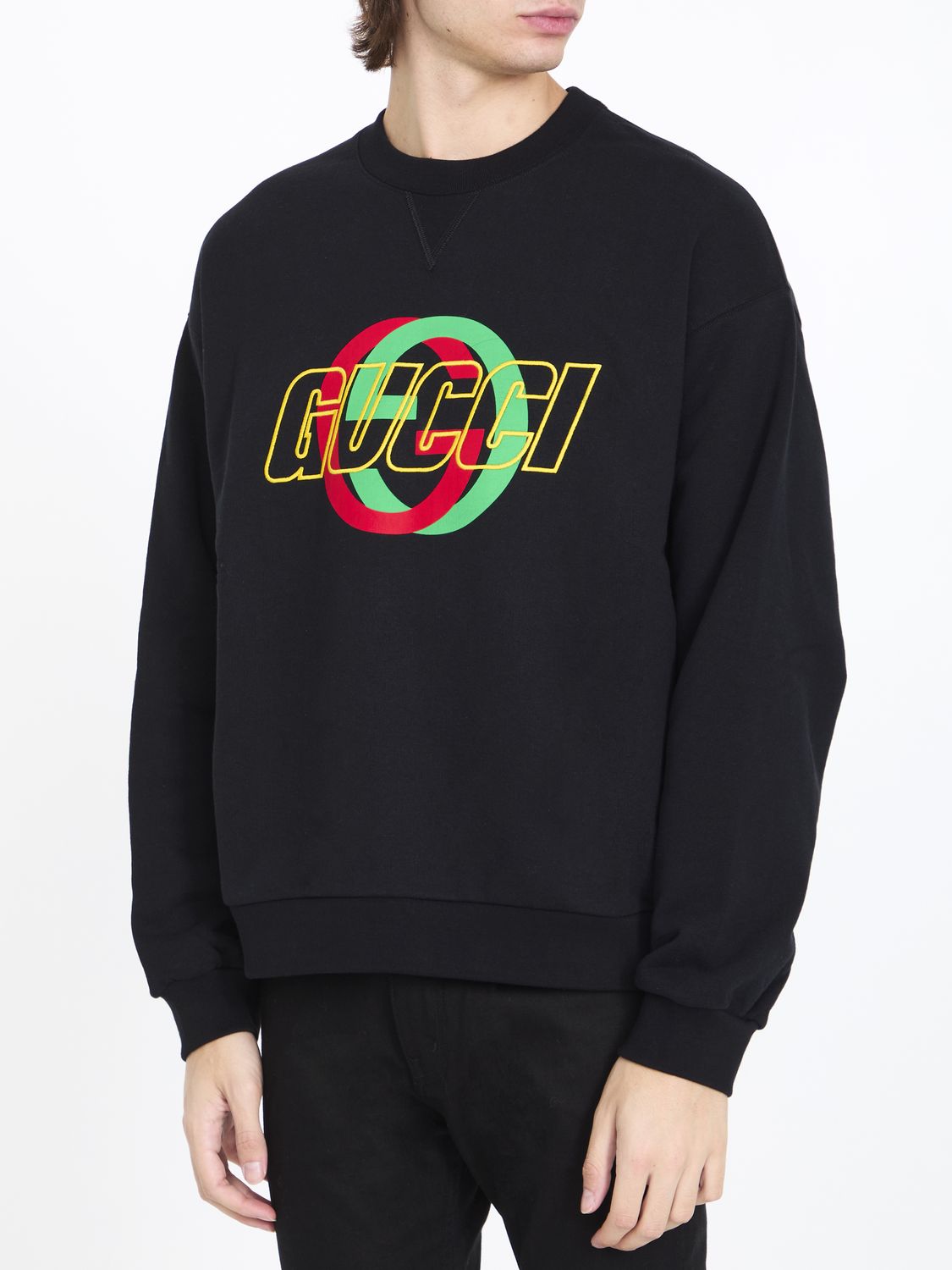 Shop Gucci Men's Black Cotton  Gg Print Sweatshirt