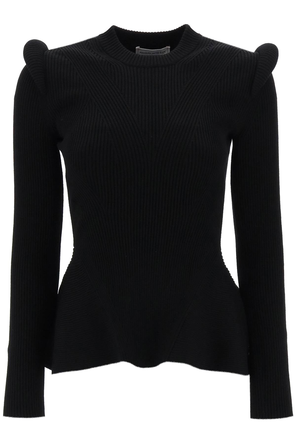 Shop Alexander Mcqueen Black Ribbed Peplum Sweater For Women