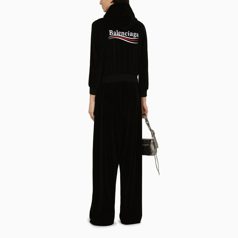 Shop Balenciaga Black Cotton Zip Sweatshirt With Logo For Women