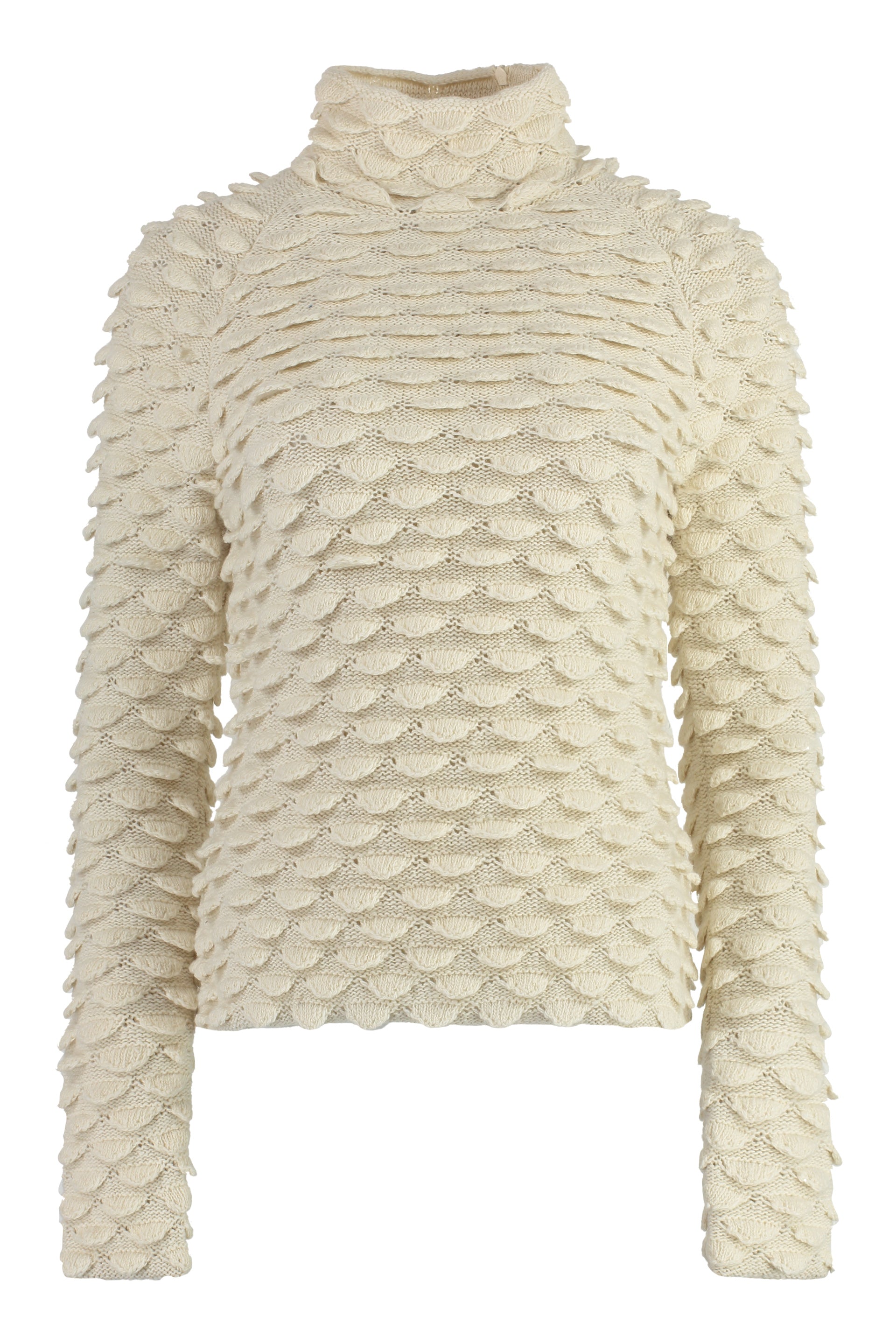 Shop Bottega Veneta Classic Fish Scale Turtleneck Sweater For Women In Panna