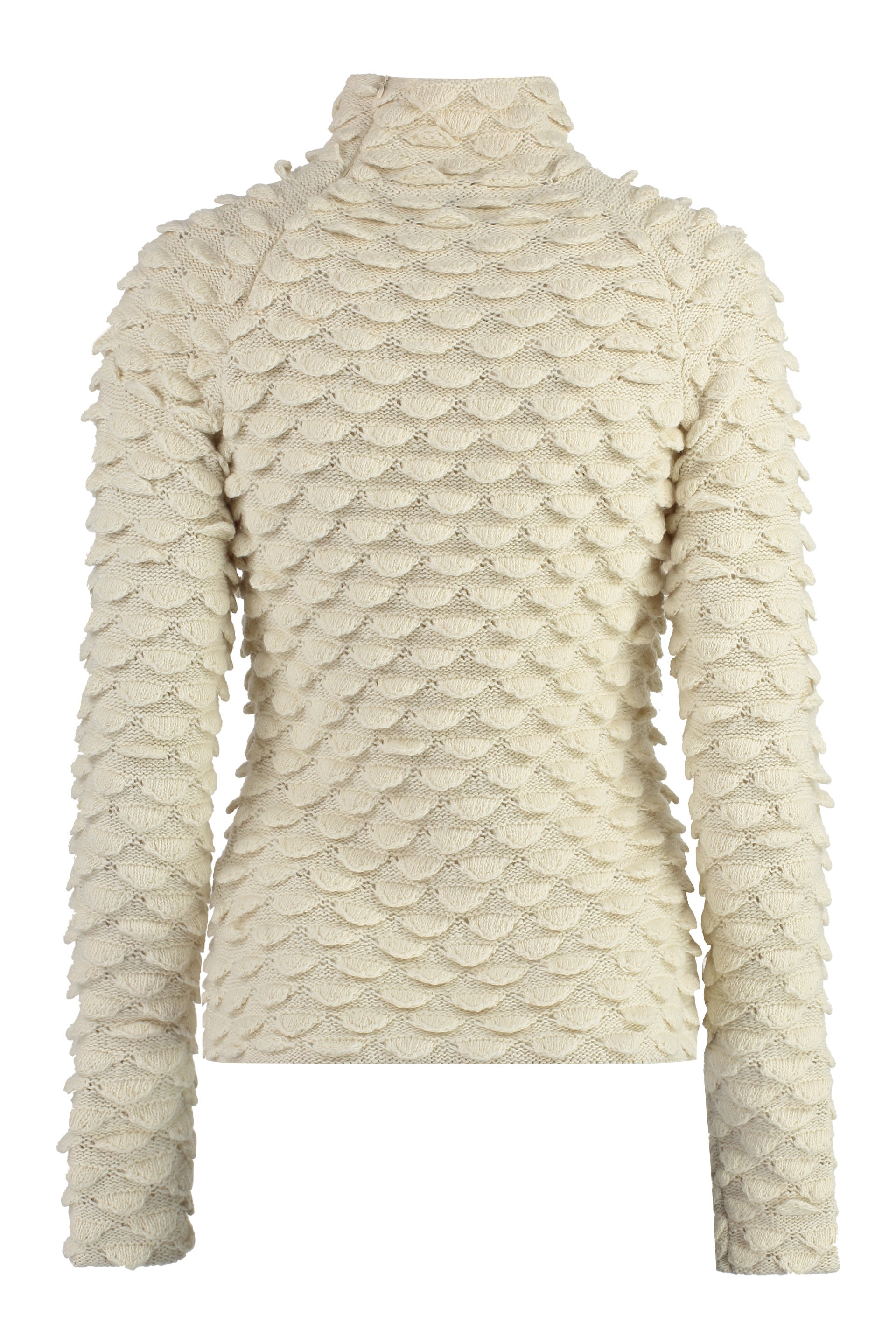 Shop Bottega Veneta Classic Fish Scale Turtleneck Sweater For Women In Panna