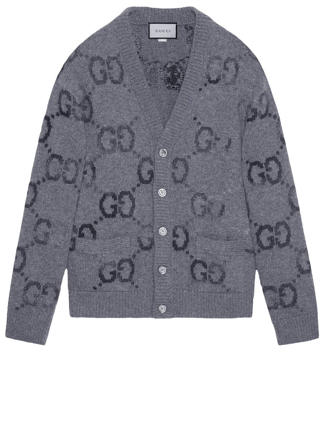 Gucci Men's Grey Wool Cardigan With All-over Gg Intarsia In Gray