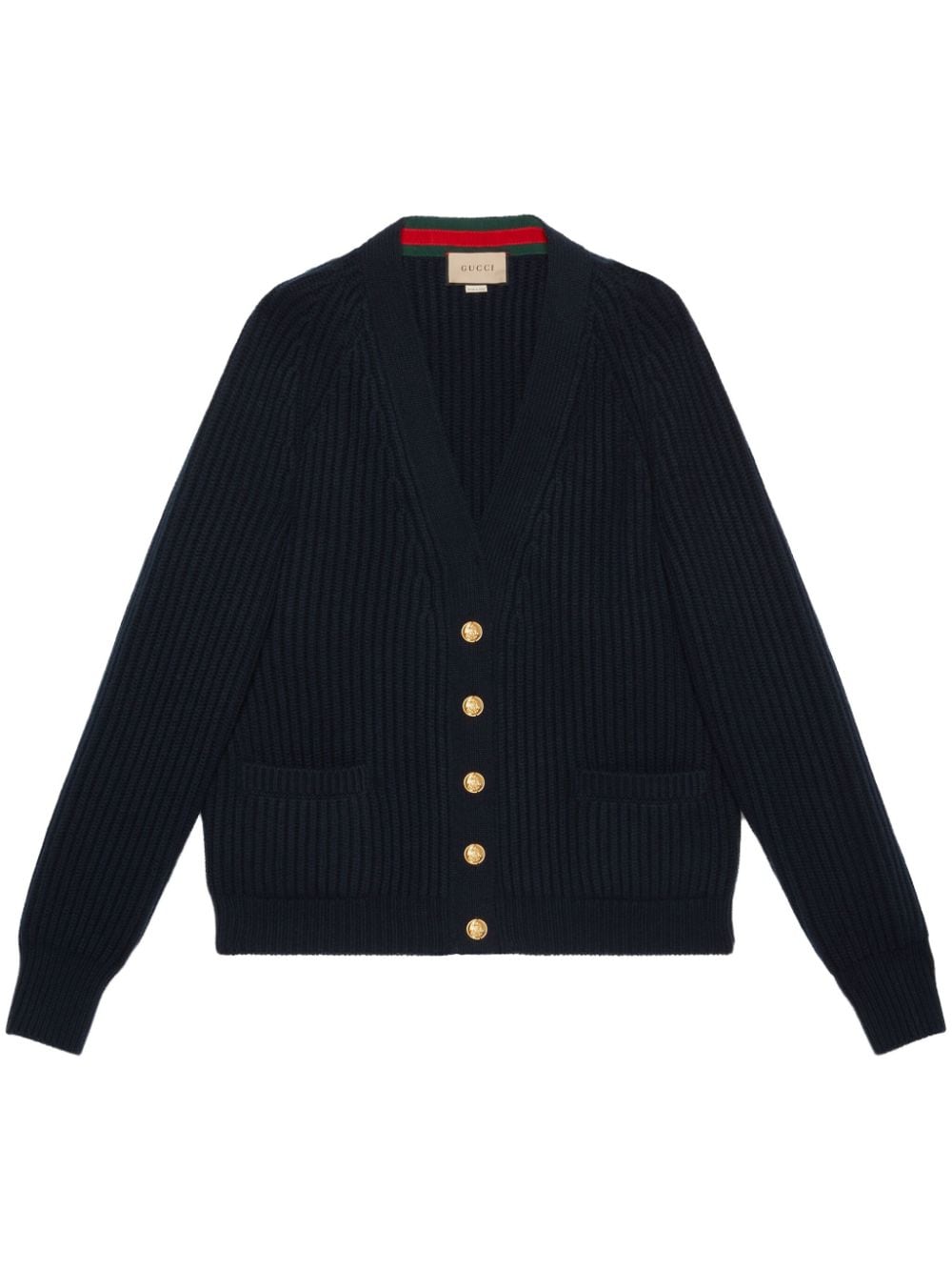 Shop Gucci Navy Wool And Cashmere Cardigan For Women In Blue