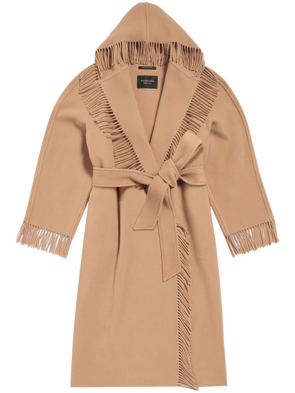 Shop Balenciaga Beige Fringed Wool Jacket With Conscious Label In Tan