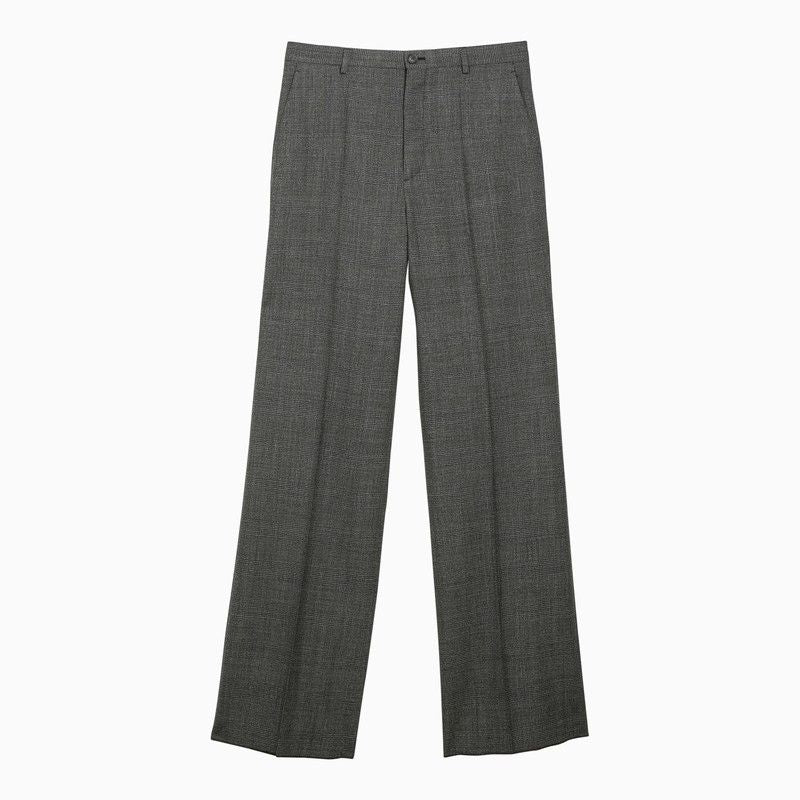Shop Balenciaga Black And Grey Wool Wide Trousers For Women