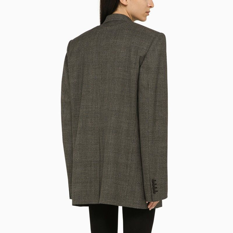 Shop Balenciaga Black And Grey Double-breasted Wool Jacket With Prince Of Wales Motif And Padded Shoulders For Women
