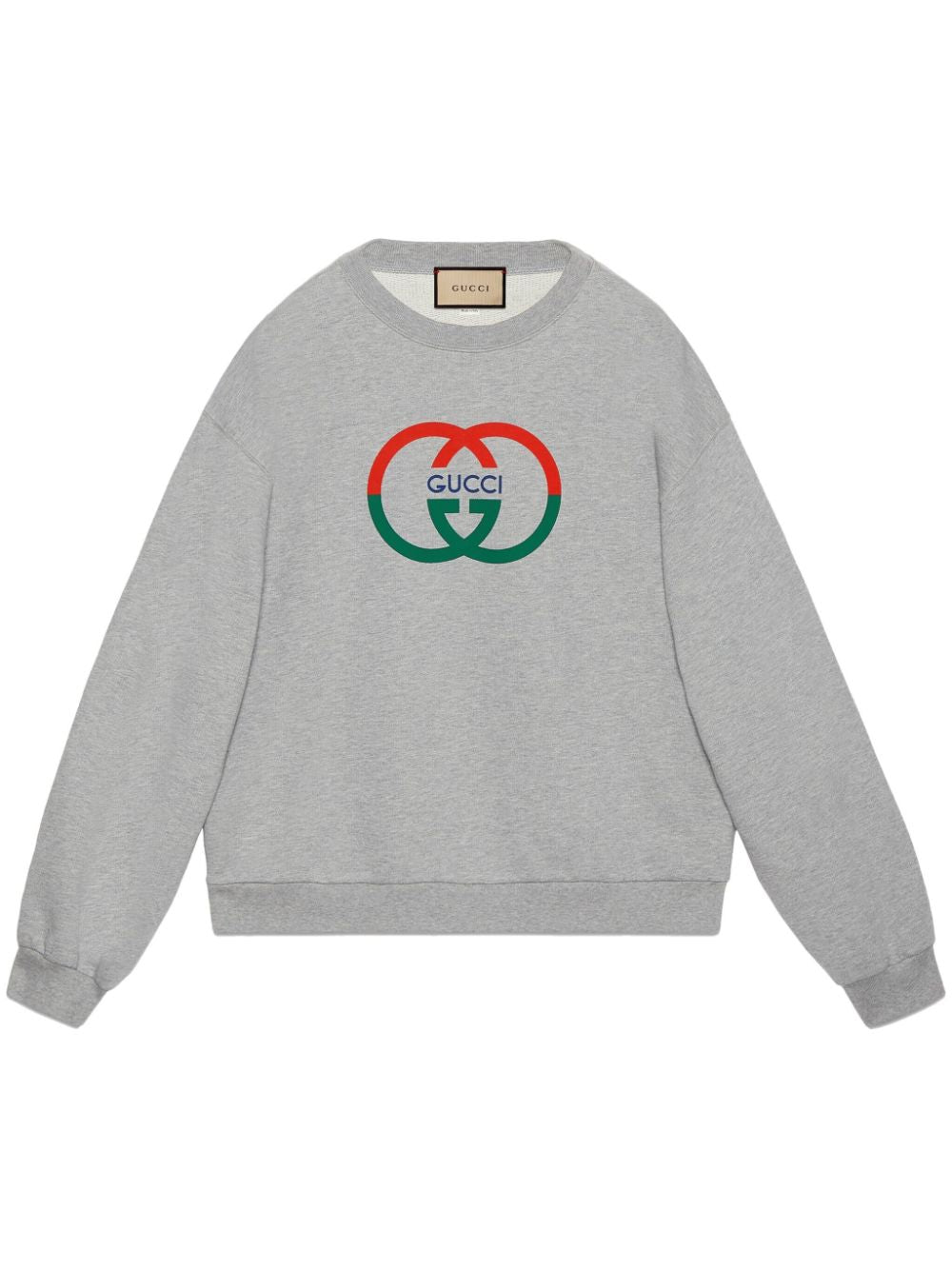 Shop Gucci Men's Grey Cotton Crewneck Sweatshirt With Interlocking G Logo Print