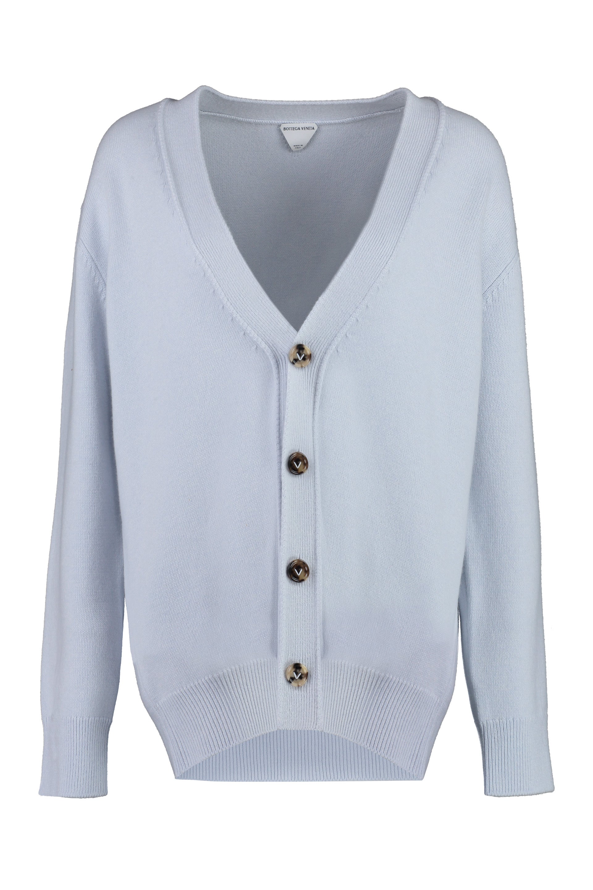 Shop Bottega Veneta Luxurious Cashmere Cardigan With Contrasting Elbow Patches For Women In Grey