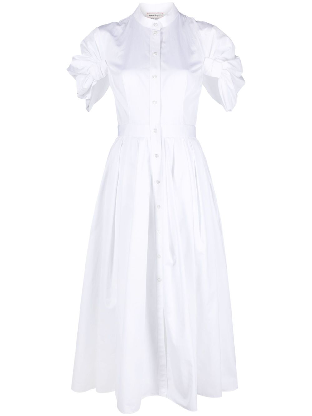 Shop Alexander Mcqueen White Organic Cotton Midi Dress With Ruched Detailing And Embossed Buttons