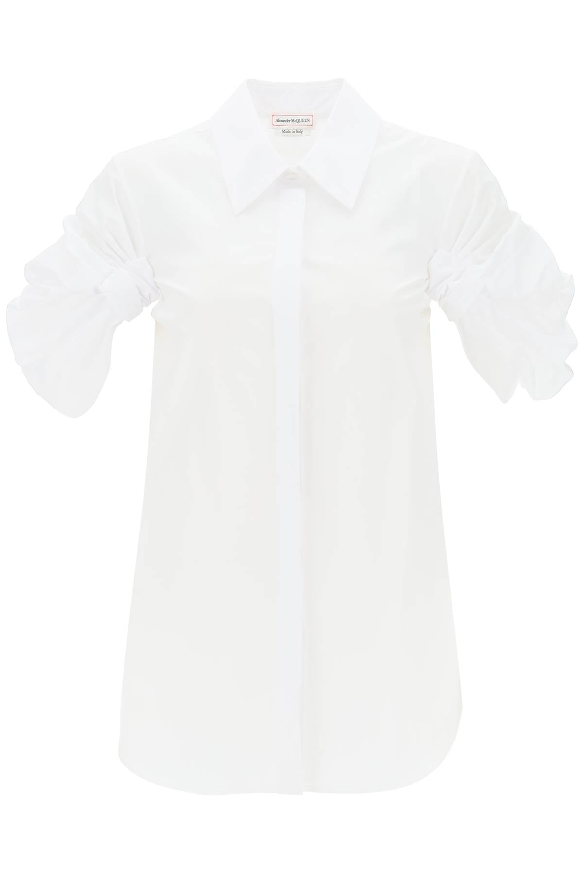 Alexander Mcqueen Short-sleeved Cotton White Shirt With Detailing