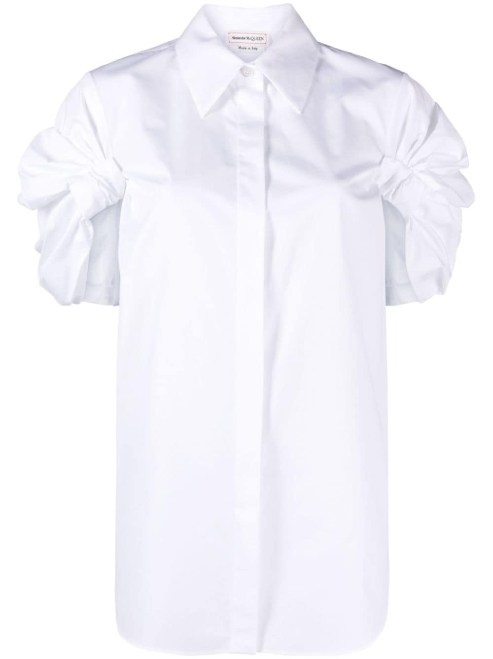 Shop Alexander Mcqueen Organic Cotton White Shirt With Tonal Stitching And Ruched Detailing