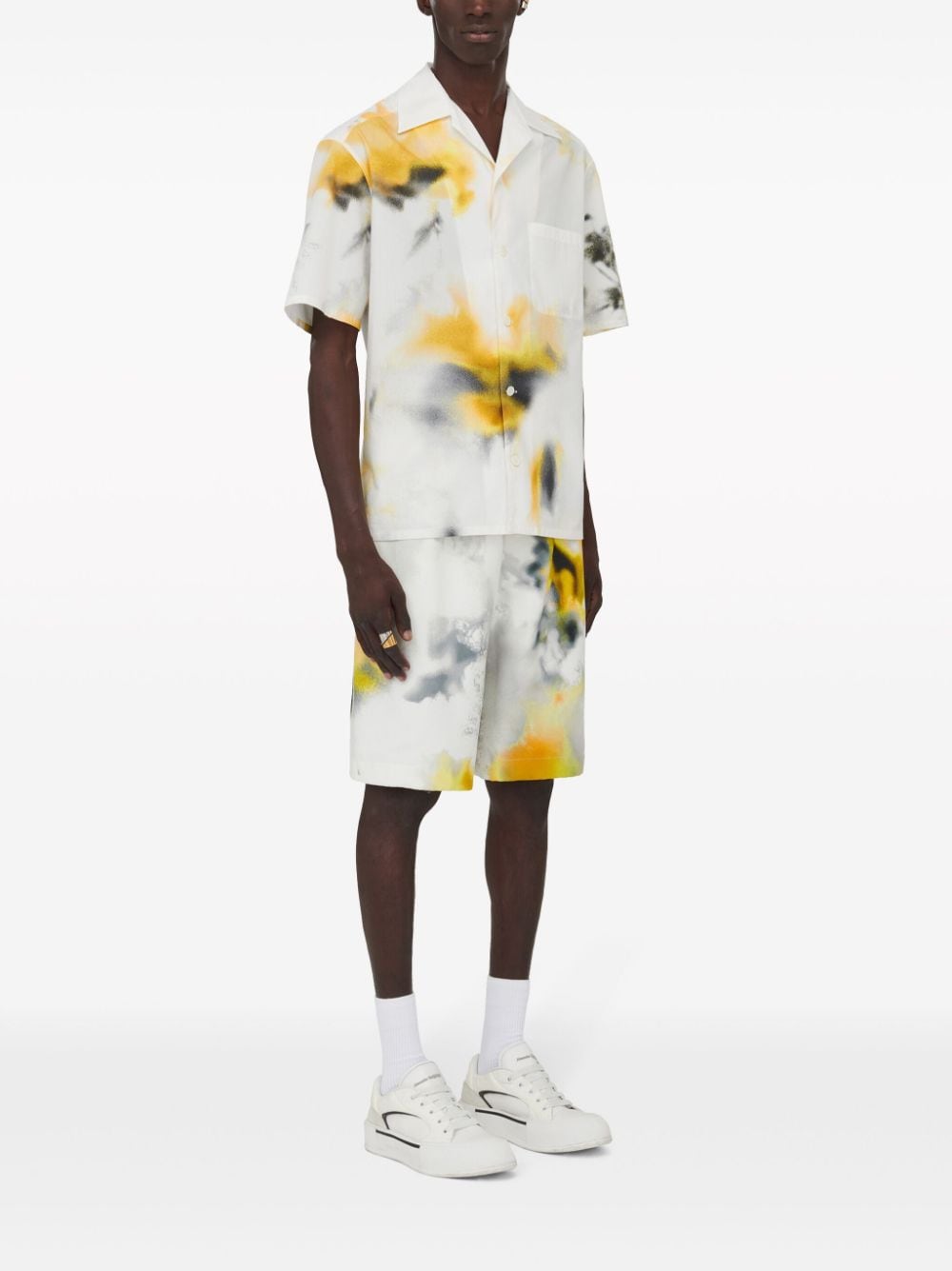 Shop Alexander Mcqueen Faded Abstract Print Bermuda Shorts In White