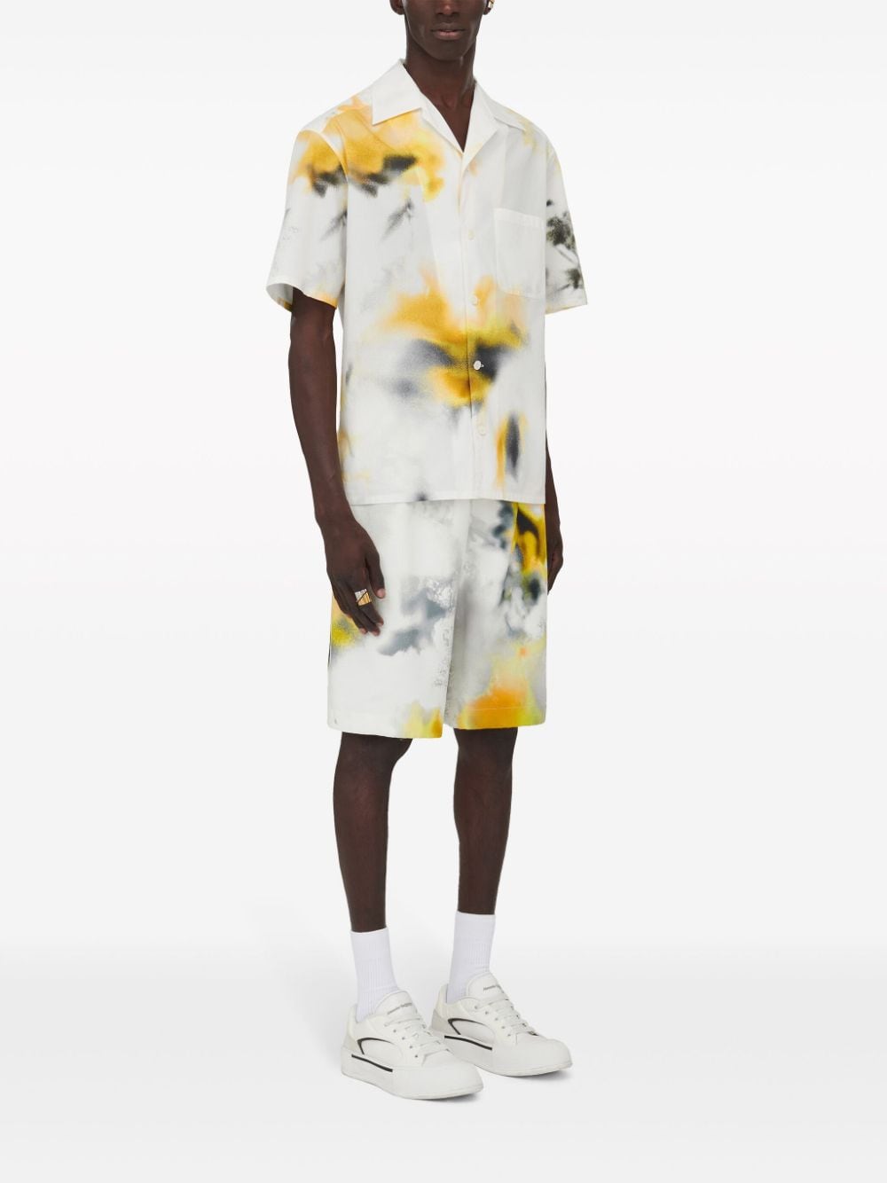 Shop Alexander Mcqueen Men's Obscured Floral Cotton Bowling Shirt In White
