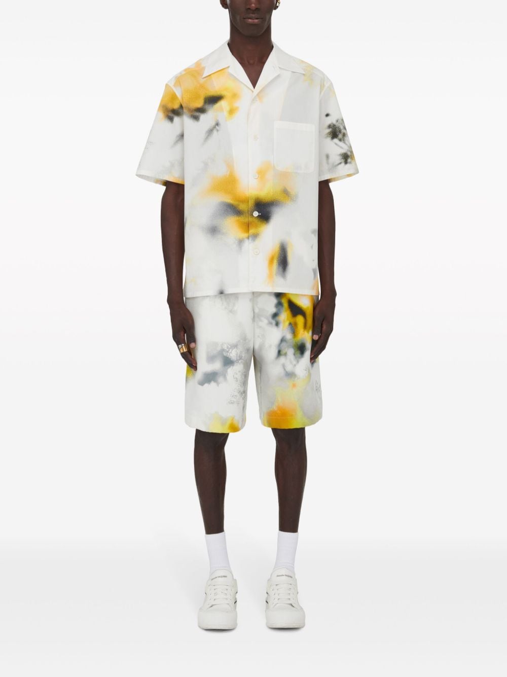 Shop Alexander Mcqueen Men's Obscured Floral Cotton Bowling Shirt In White