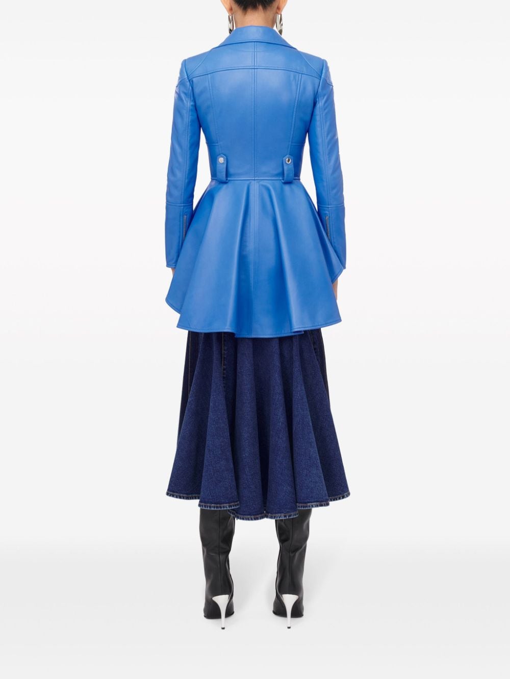 Shop Alexander Mcqueen Blue Denim High-waisted Midi Skirt For Women