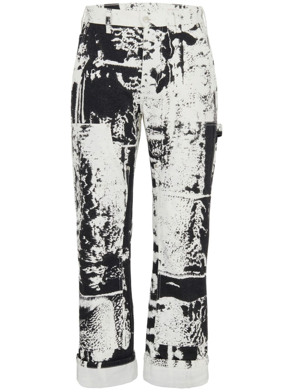 Shop Alexander Mcqueen Men's White Cropped Fold Print Pants For Ss24 In Multicolor