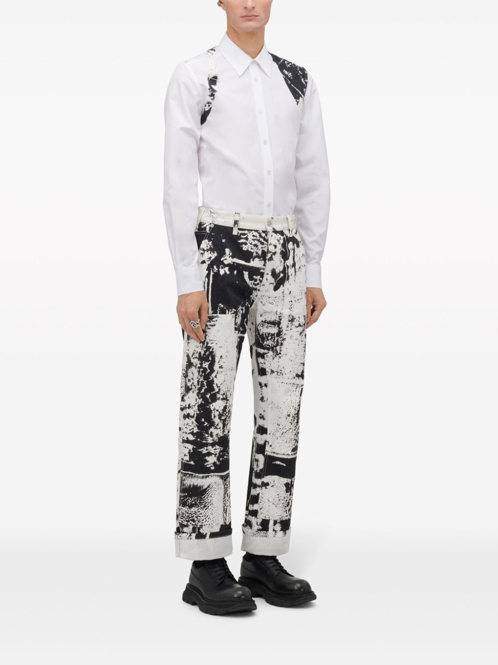 Shop Alexander Mcqueen Men's Patch Workwear Jeans In White For Ss24 In Multicolor