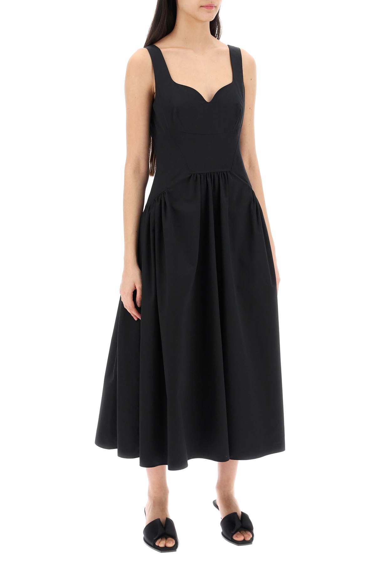 Shop Alexander Mcqueen Sleeveless Poplin Dress With Corset Bodice And Voluminous Skirt In Black
