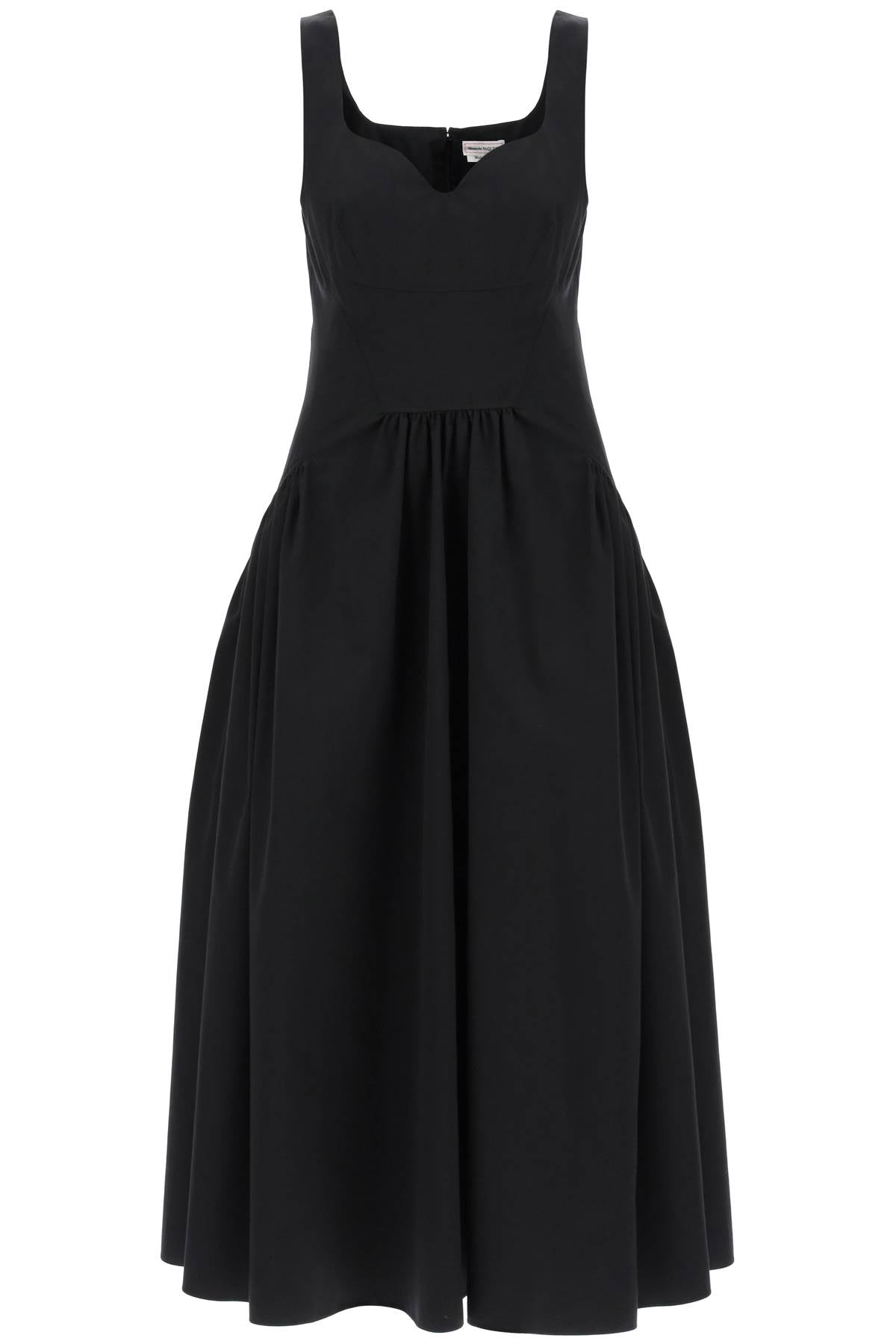 Shop Alexander Mcqueen Sleeveless Poplin Dress With Corset Bodice And Voluminous Skirt In Black