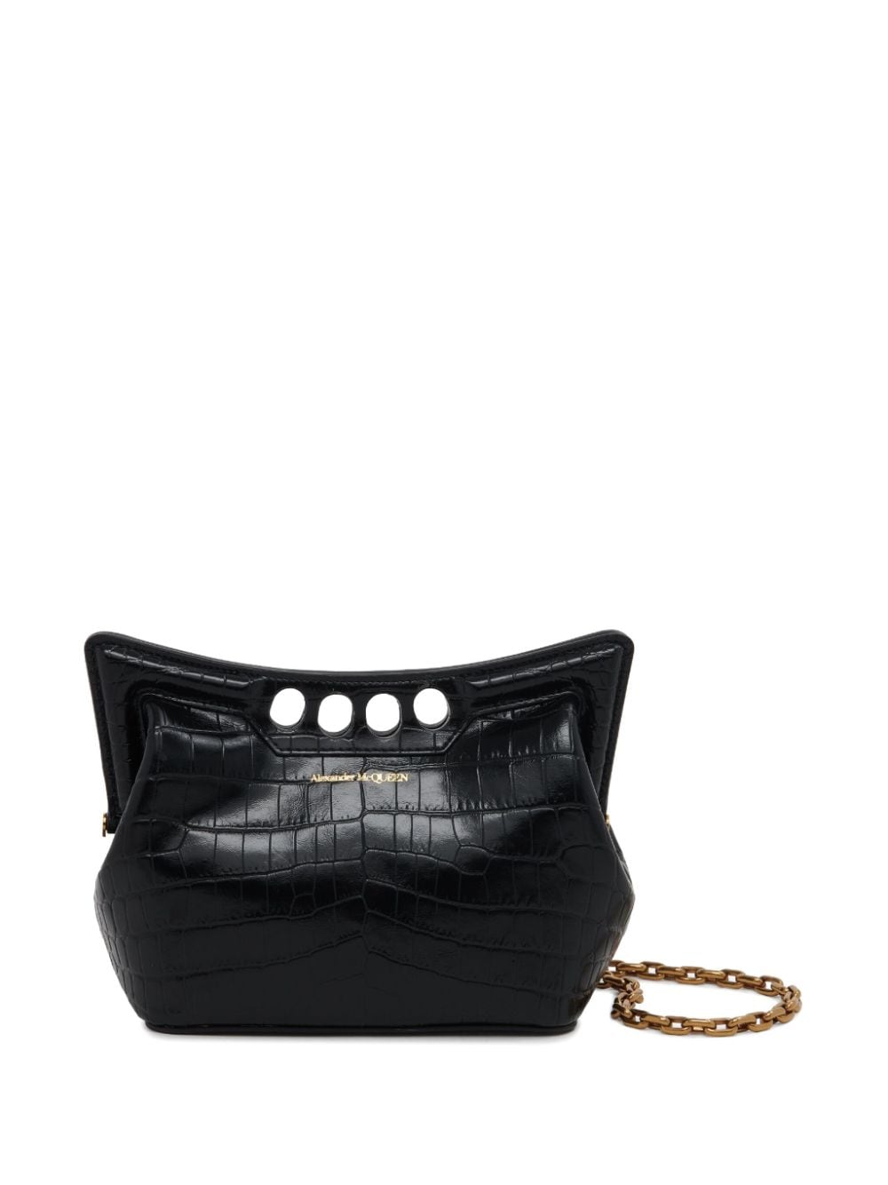 Shop Alexander Mcqueen Sophisticated Black Croc-embossed Mini Handbag For Fashion-forward Women