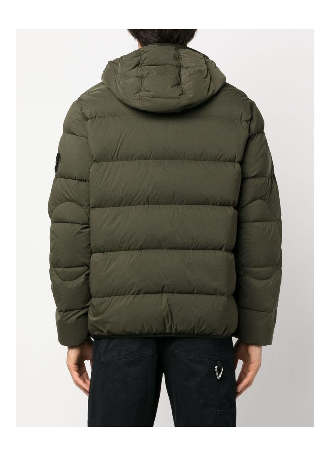 Shop Stone Island Men's Gray Hooded Down Jacket With Removable Logo Patch In Green