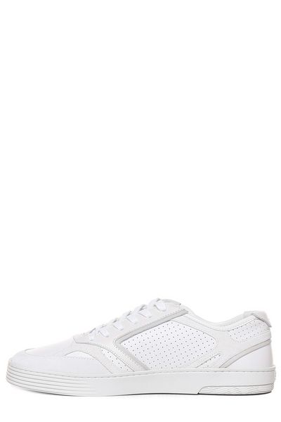 Shop Fendi Men's Ff Motif Low-top Sneakers In White Leather With Raffia Detailing