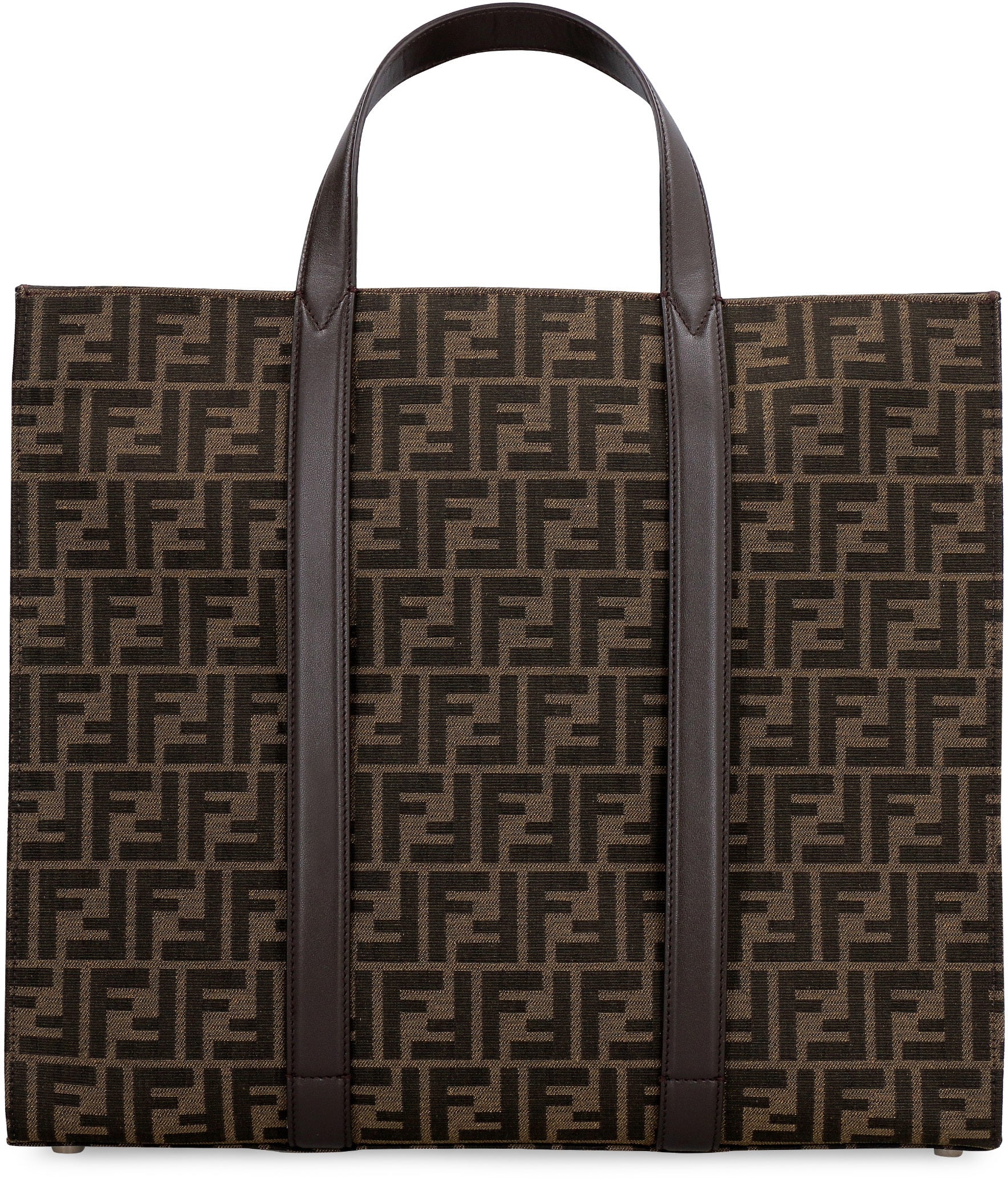 Shop Fendi Stylish Men's Jacquard Tote Handbag In Brown With Ff Logo And Silver-tone Hardware