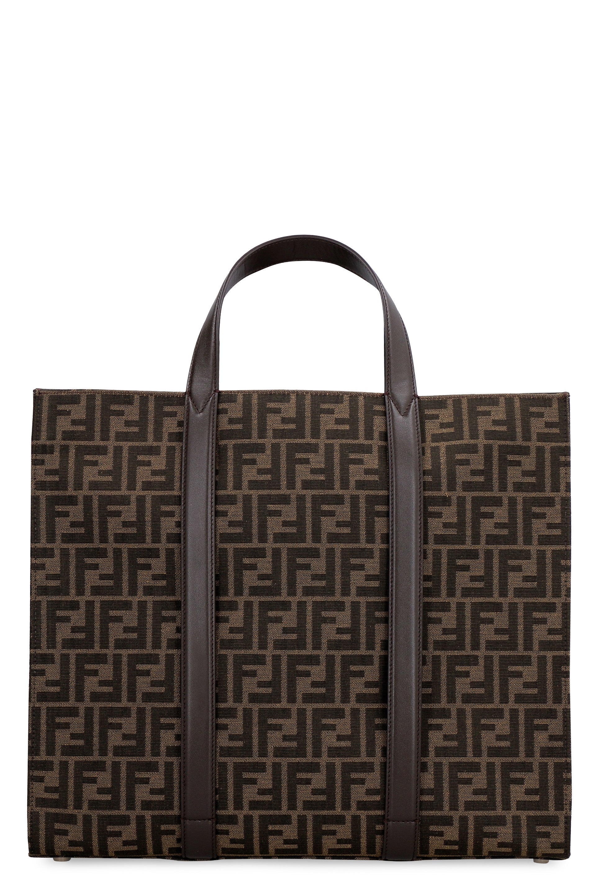Shop Fendi Stylish Men's Jacquard Tote Handbag In Brown With Ff Logo And Silver-tone Hardware