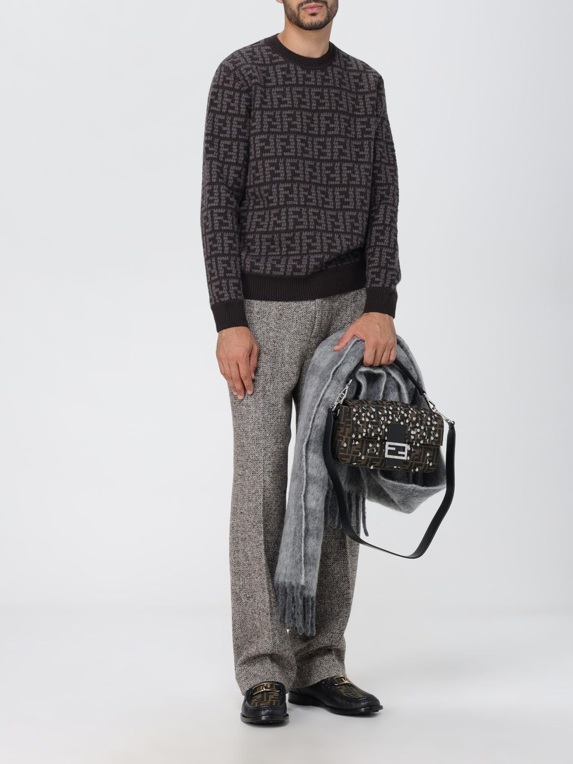 Shop Fendi Stylish Beige Shoulder Handbag For Men In Brown
