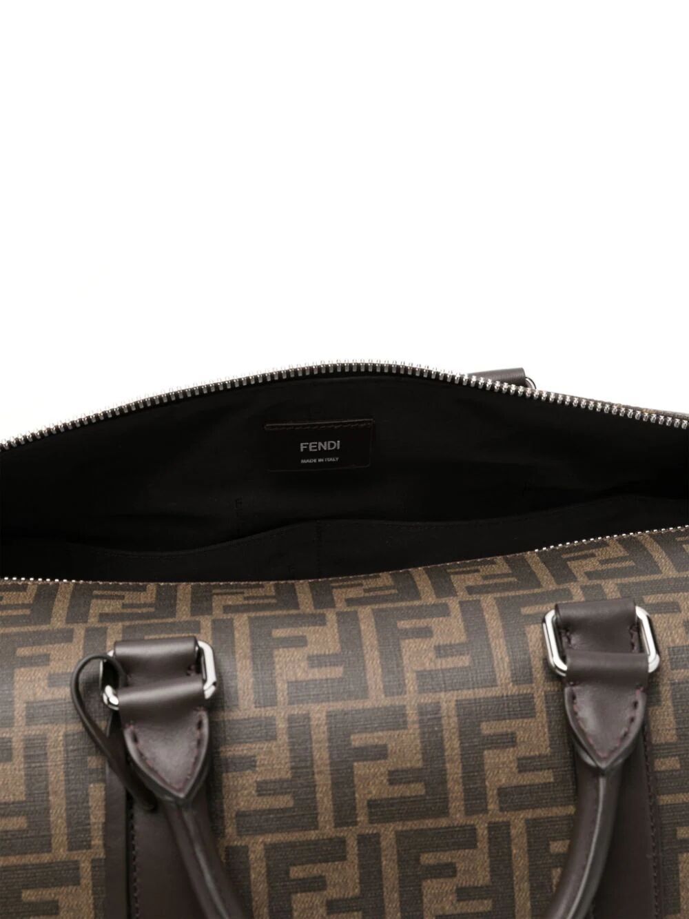 Shop Fendi Brown Ff Patterned Men's Travel Handbag With Leather Trim And Adjustable Strap