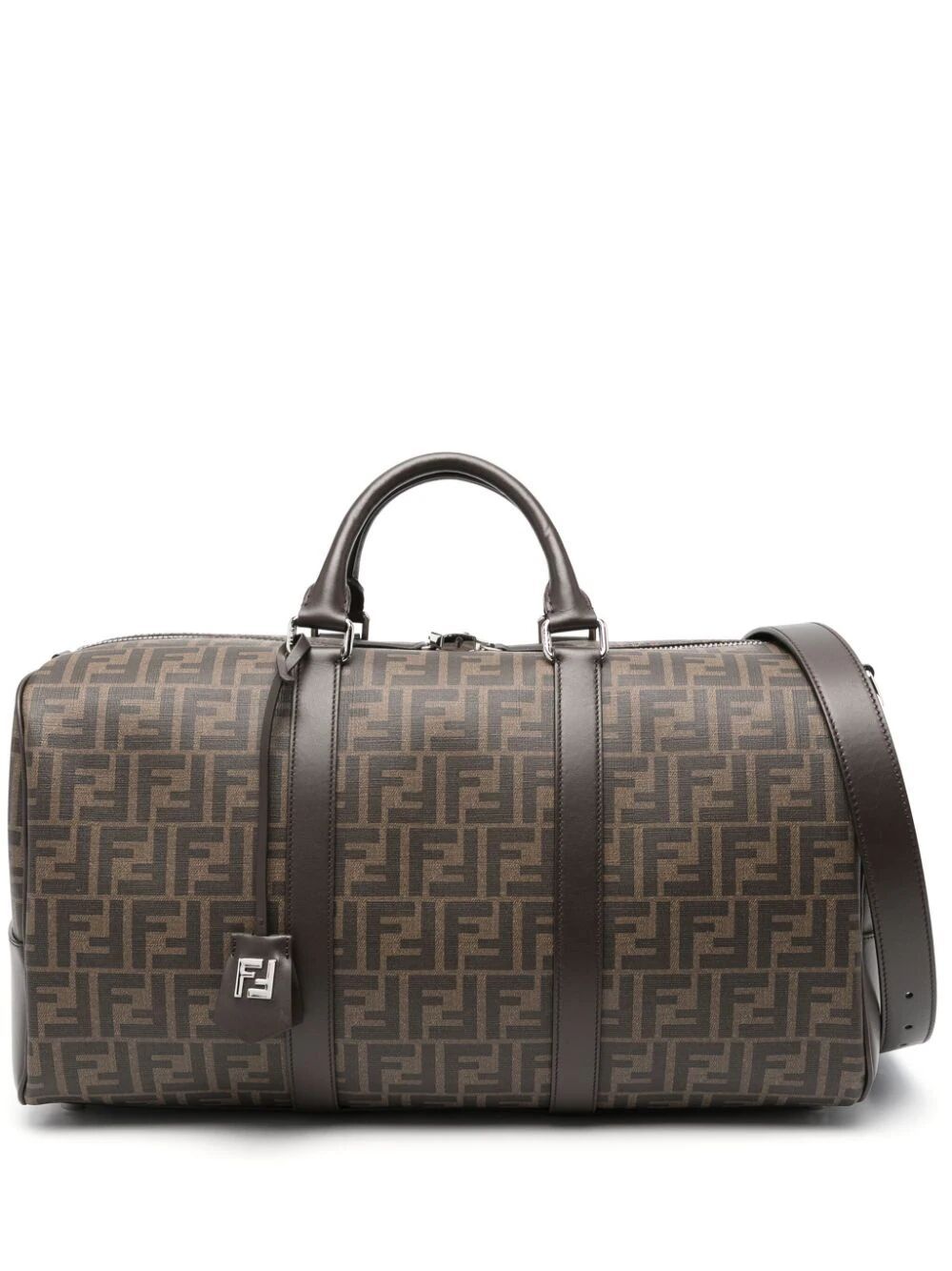 Shop Fendi Brown Ff Patterned Men's Travel Handbag With Leather Trim And Adjustable Strap