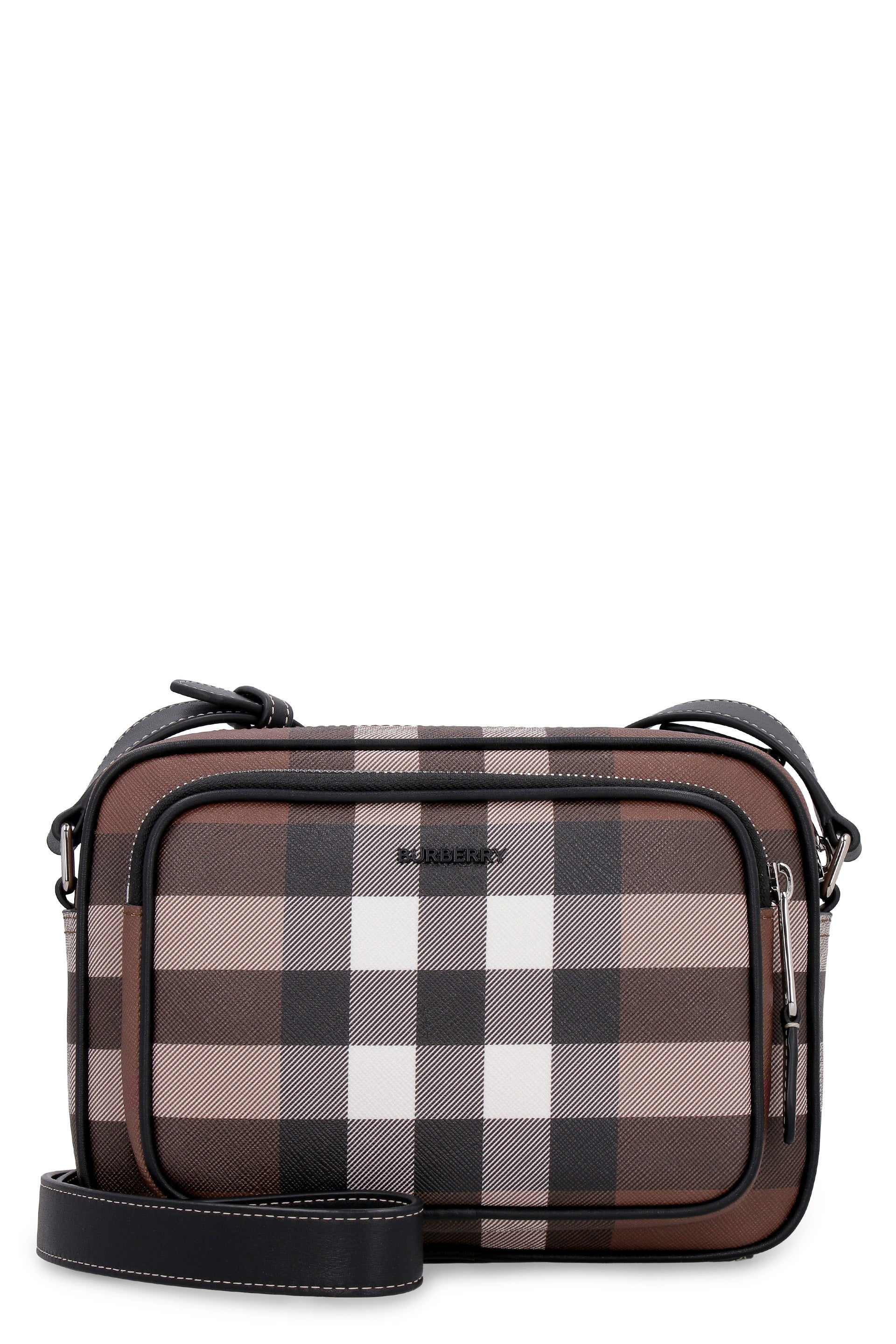 Shop Burberry Classic Brown Messenger Bag For Men With Check Motif And Leather Details