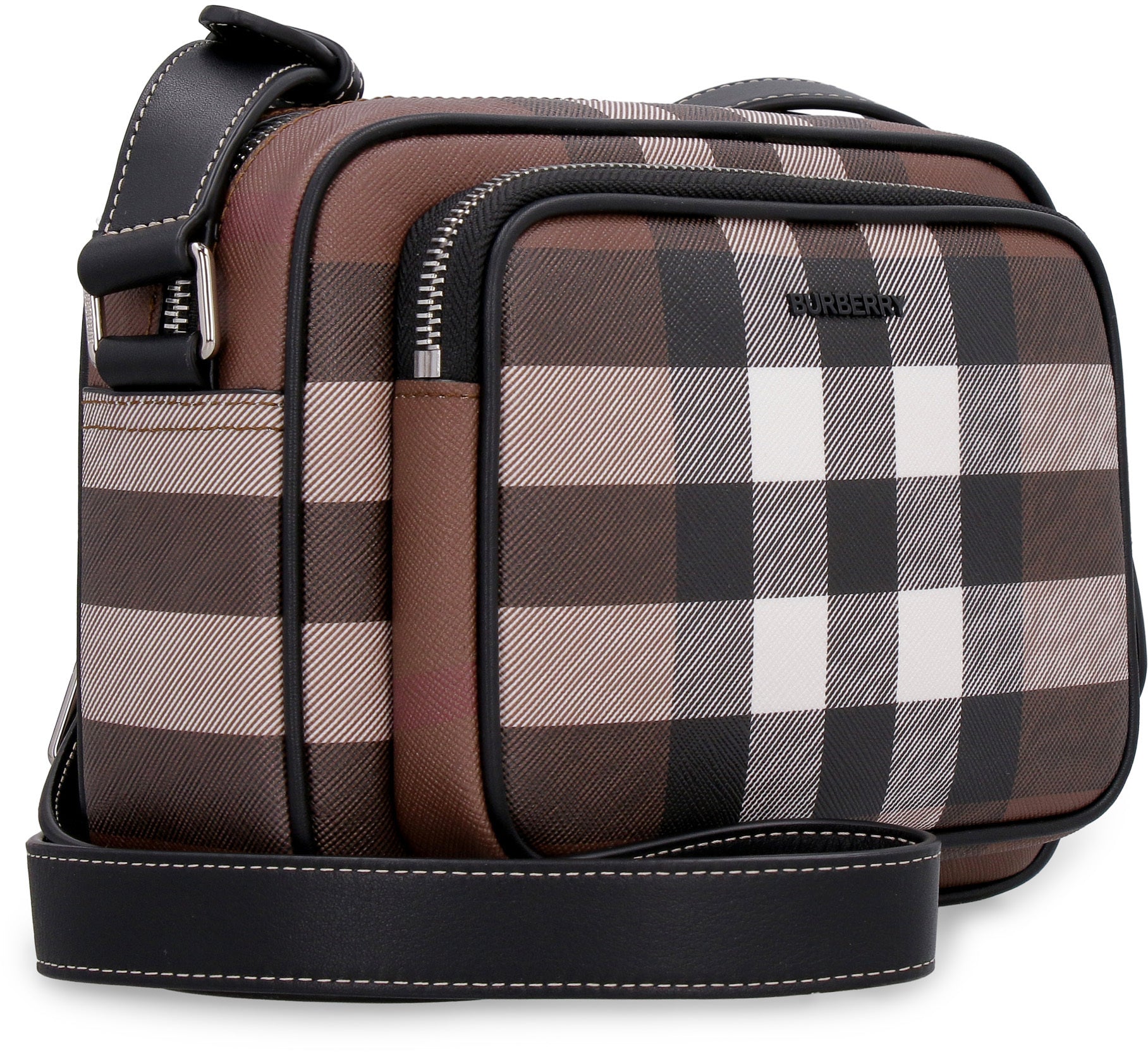 Shop Burberry Classic Brown Messenger Bag For Men With Check Motif And Leather Details