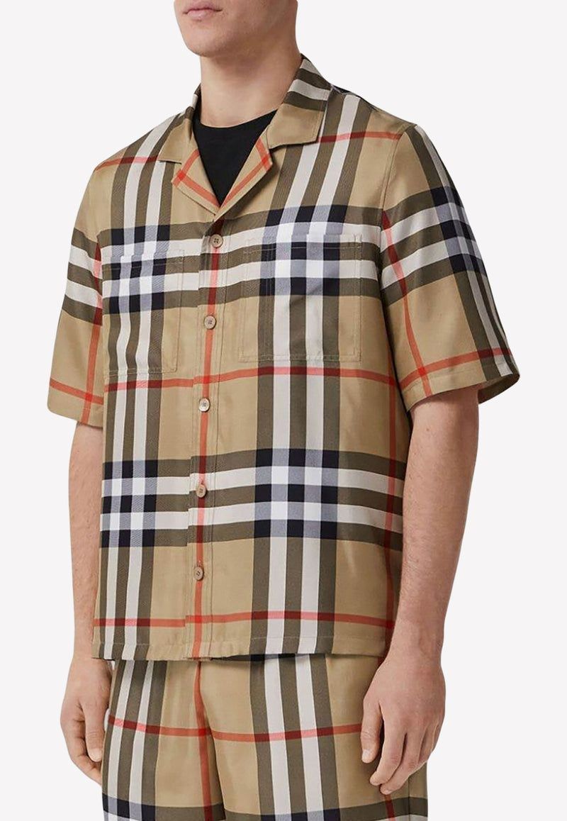 Shop Burberry Vintage Check Silk Shirt For Men In Beige