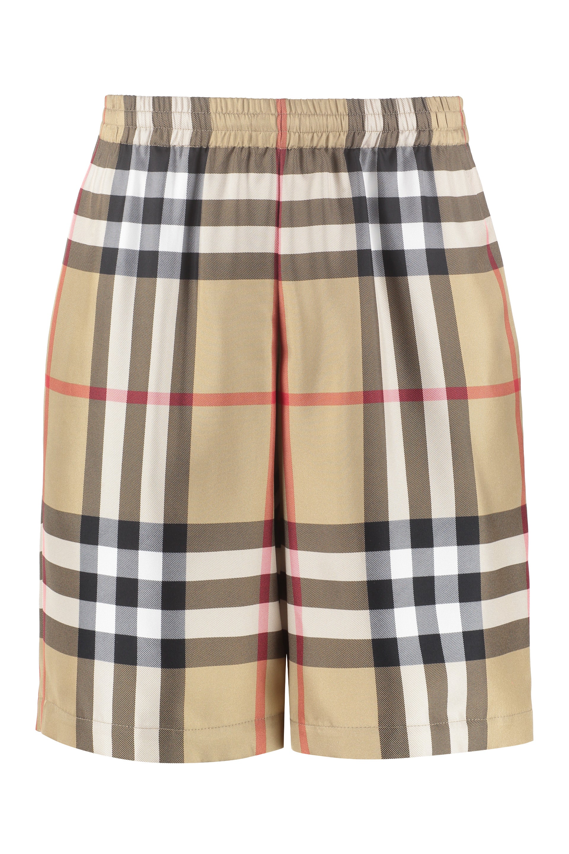 Burberry Luxurious Checkered Silk Men's Shorts For Summer | Beige In Tan