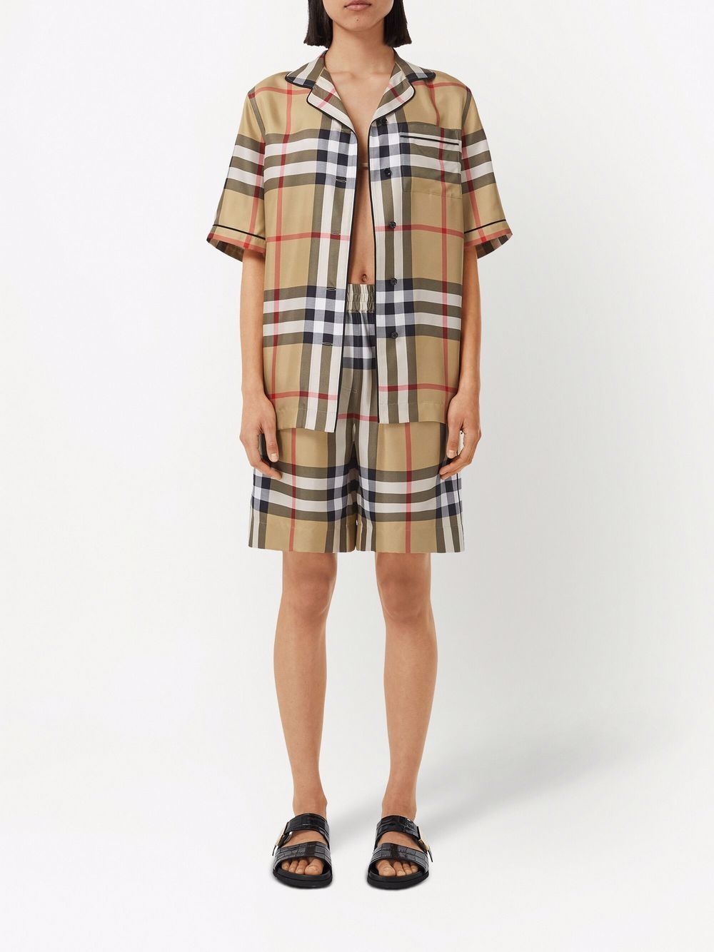 Shop Burberry Tawney Beige Checkered Silk Shorts For Women In Tan