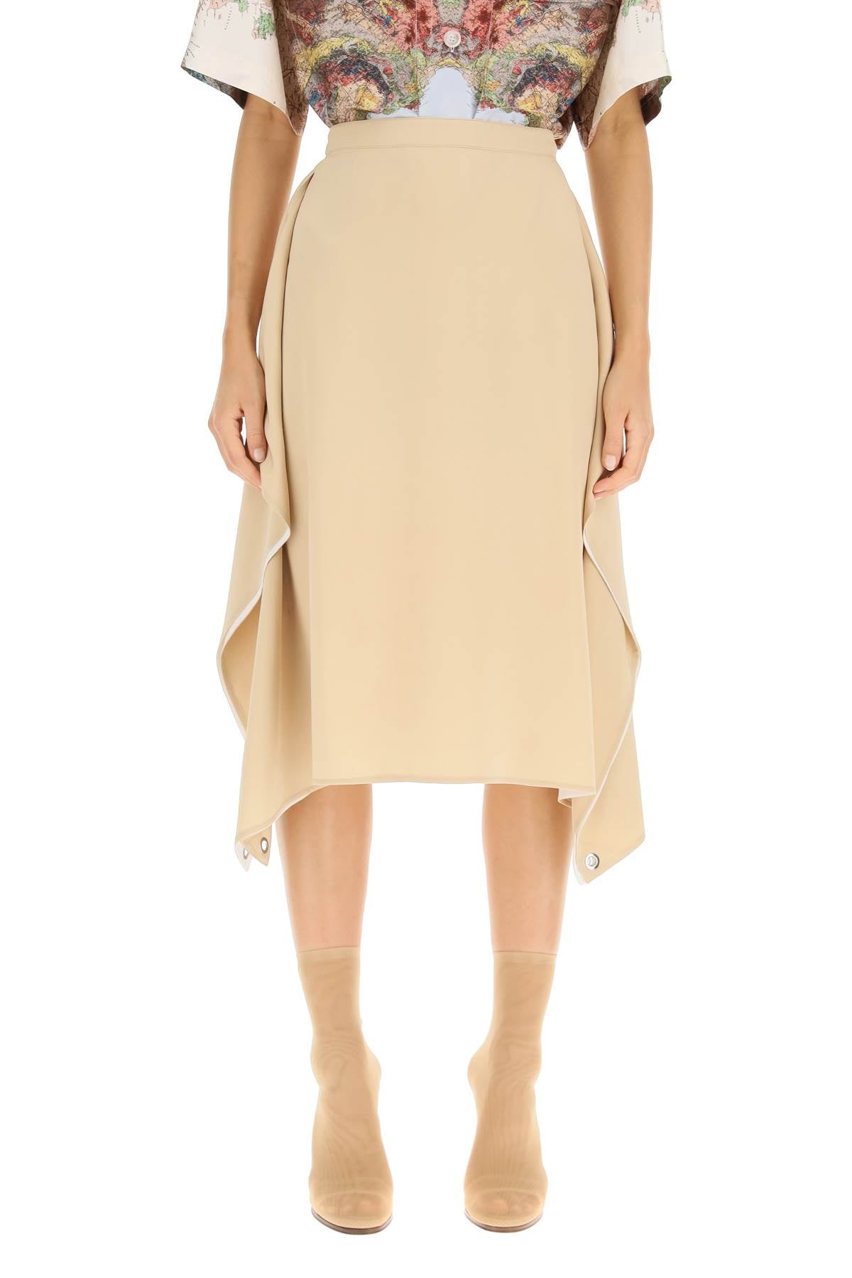 Shop Burberry Double Pure Silk Midi Skirt With Contrast Interior And Draped Panels For Women In Beige