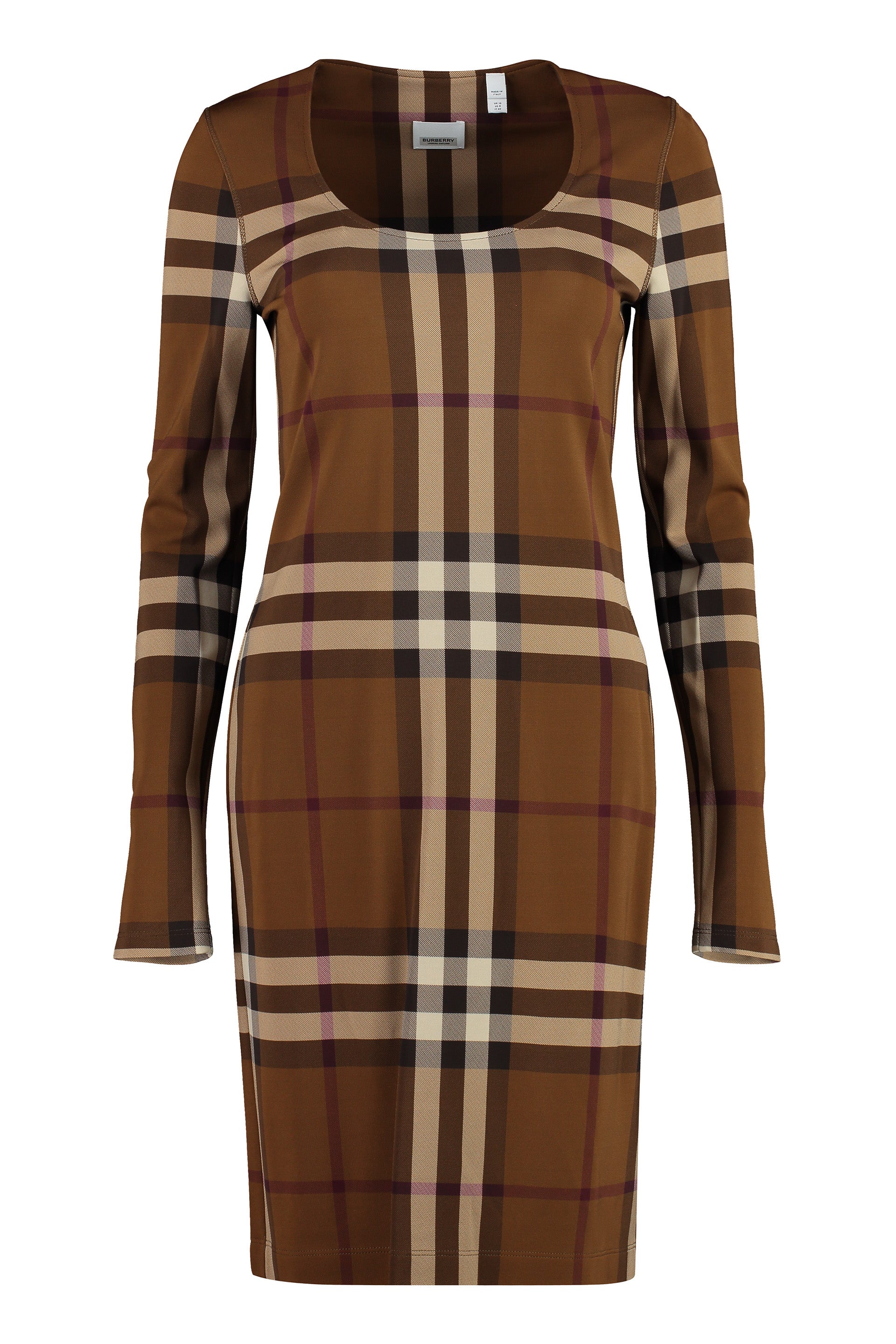 Burberry Exaggerated Check Print Silk Mini Dress In Brown