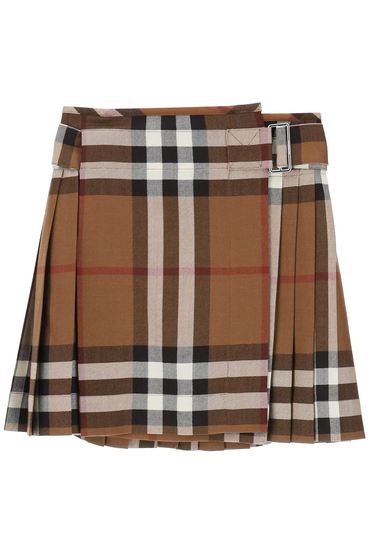 Burberry Pleated Mini Skirt In Exaggerated Check Wool Flannel For Women In Brown