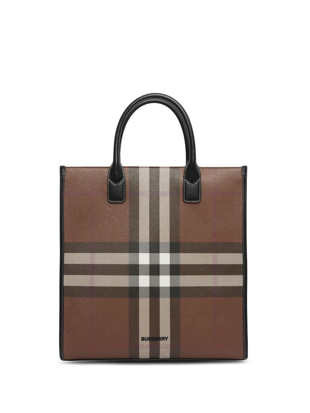 Shop Burberry Brown Exaggerated Check Tote Handbag For Men