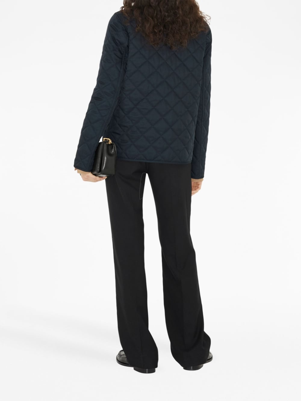 Shop Burberry Midnight Blue Diamond-quilted Jacket For Women With Corduroy Collar And Patch Pockets