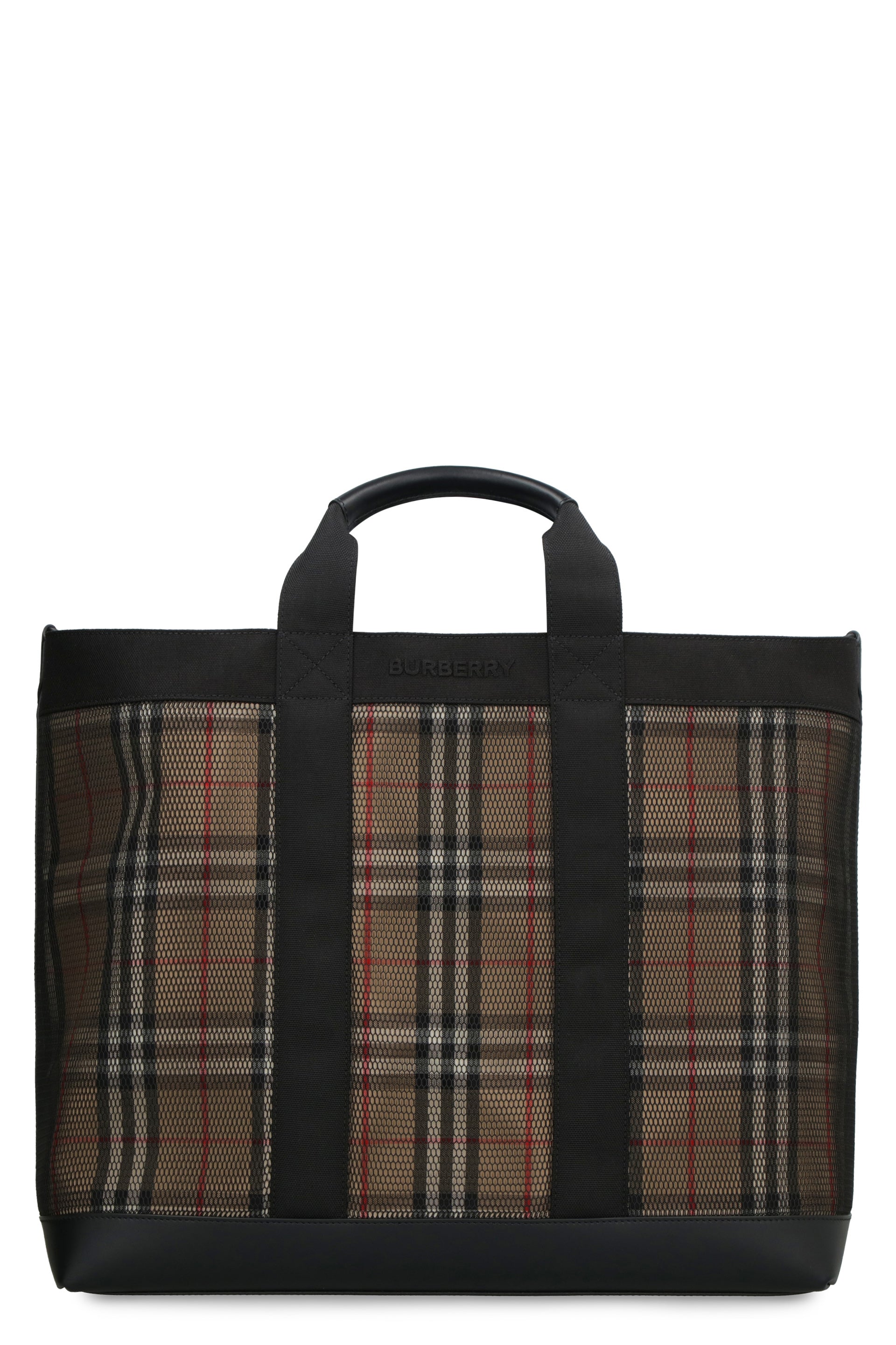 Burberry Vintage Check Print Tote Handbag For Men In Black