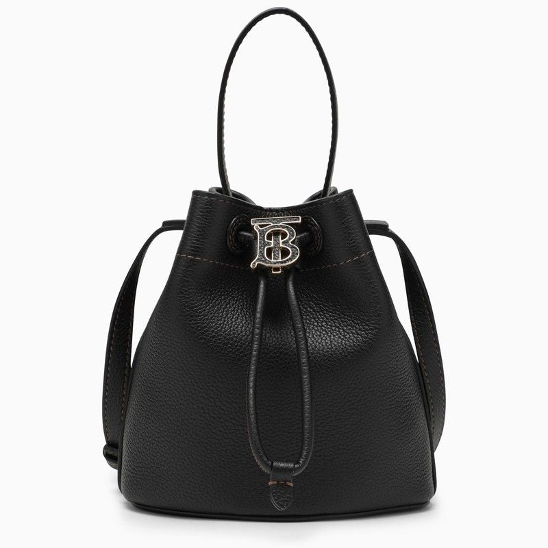 Shop Burberry Black Grained Leather Bucket Handbag For Women