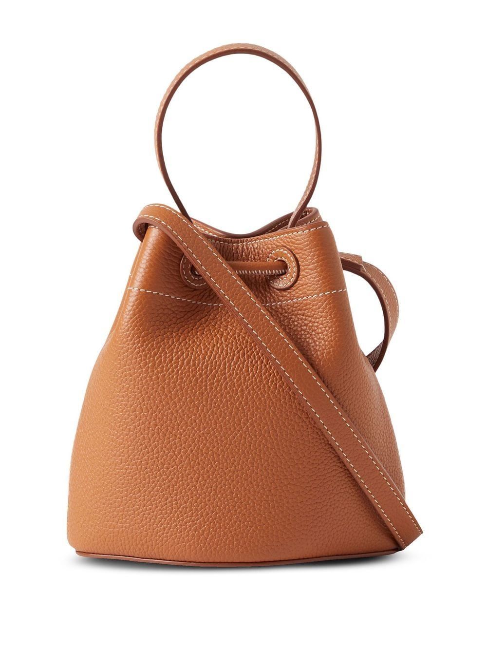 Shop Burberry Rust Brown Grained Leather Bucket Handbag For Women