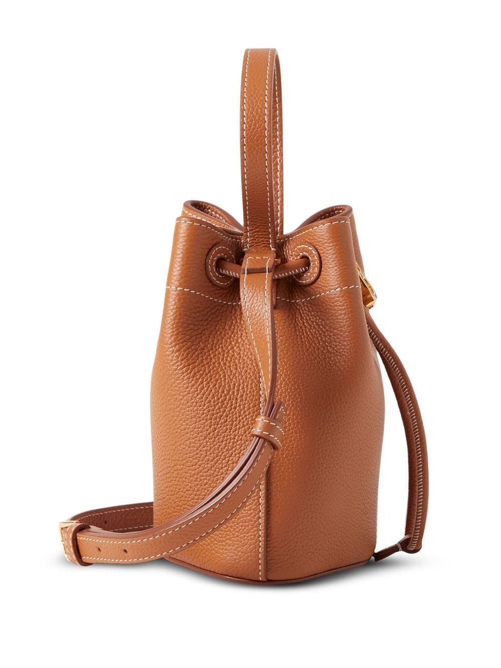 Shop Burberry Rust Brown Grained Leather Bucket Handbag For Women